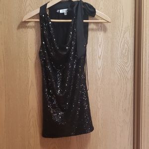 *HP* JLo Jennifer Lopez black sequin side bow tie top Size XS